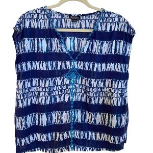 Lucky Brand Blue White Embroidered  Boho Sleeveless Top Women’s Sz S